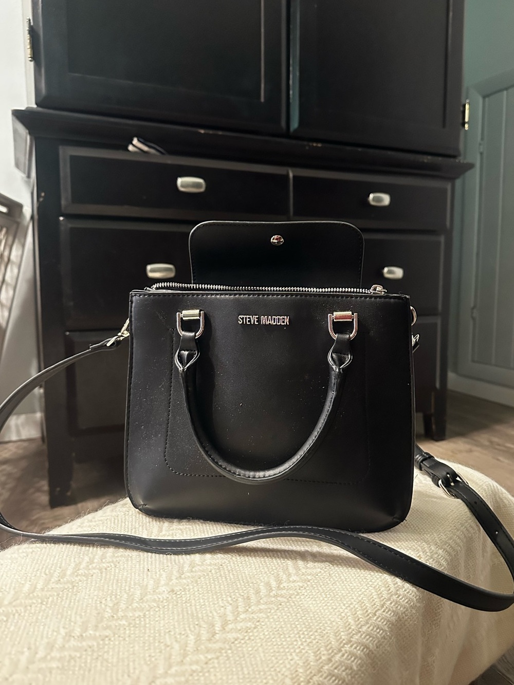 Steve Madden Black Mini Satchel with Detachable Strap